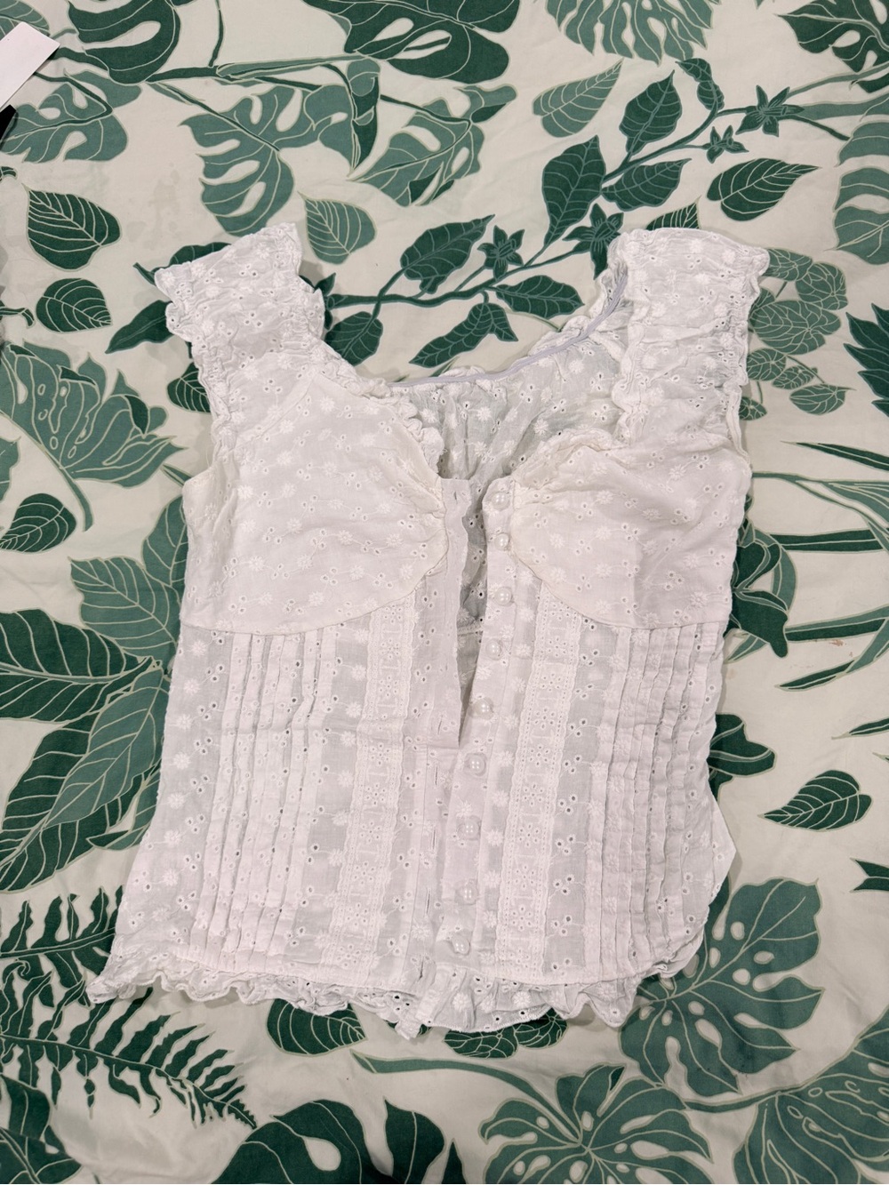 White Eyelet Lace Tank with Pintuck Front